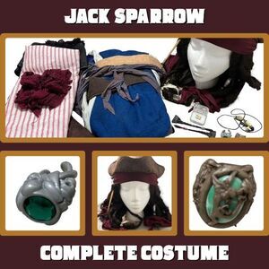 Pirates Of The Caribbean Jack Sparrow Complete Costume Men's S/M W/ Accessories